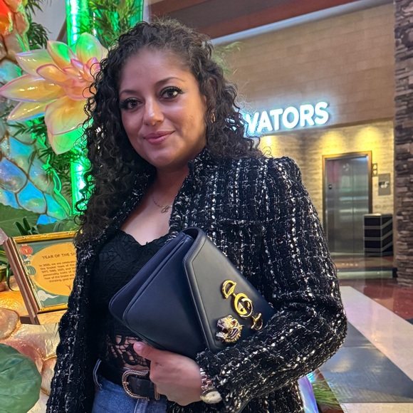 ✨Gucci Rajah Chain Shoulder Bag Leather Medium Blue Handbag Bag - Picture 4 of 16